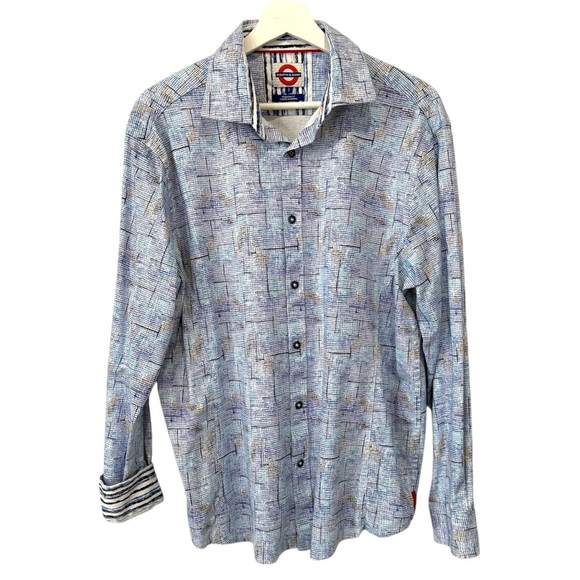 Jermyn & Bond Modern Fit Blue Geometric Cotton Button-Down Shirt Size L - Picture 16 of 16